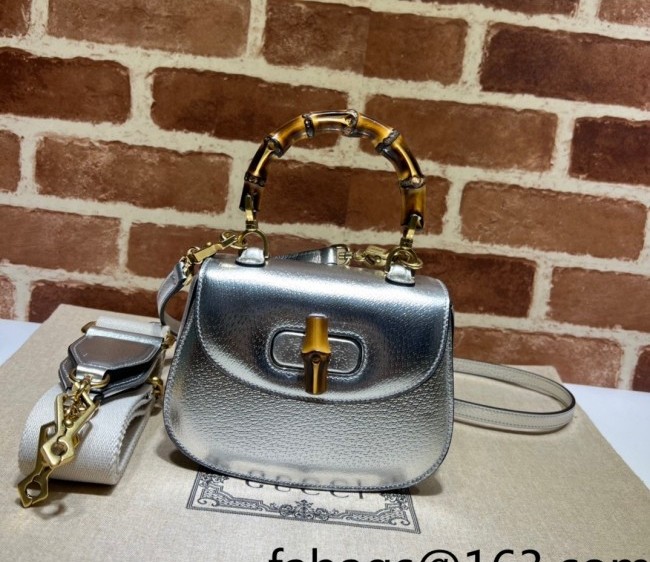 Gucci Leather Mini Top Handle Bag with Bamboo 686864 Silver 2022