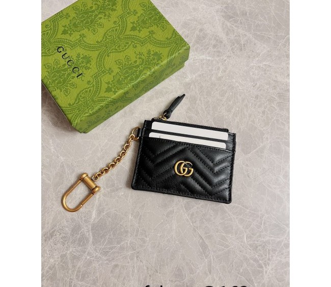 Gucci GG Marmont Leather Keychain Wallet 627064 Black 2022
