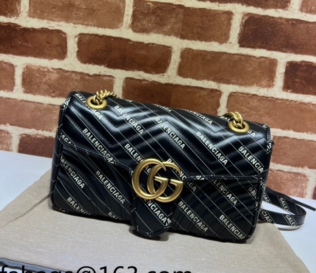 Gucci x Balenciaga Print Leather GG Marmont Small Shoulder bag 443497 Black 2022