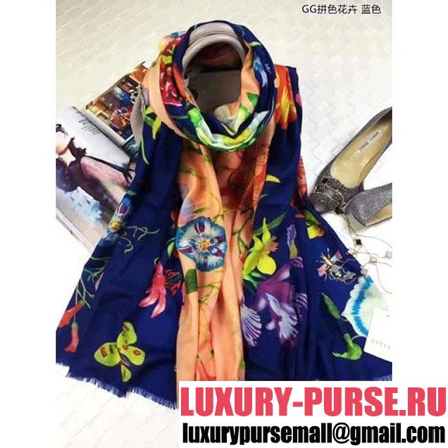 Gucci Cashmere Scarf in Flowers Blue 2016 (SS-6111906 )