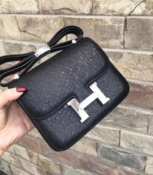 Hermes Constance 18cm Mini Bag Black Imported Ostrich Leather Silver Metal