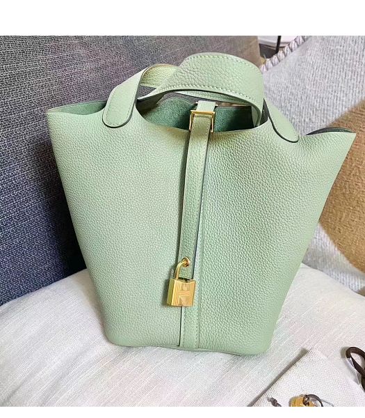 Hermes Picotin Lock MM Bag Apple Green Imported Leather Golden Metal