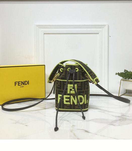 Fendi Mon Tresor Lemon Yellow FF Canvas With Black Real Leather Small Bucket Bag