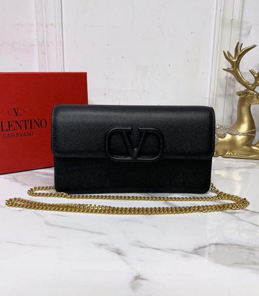 Valentino Black Original Palm Print Real Leather Chain Shoulder Bag