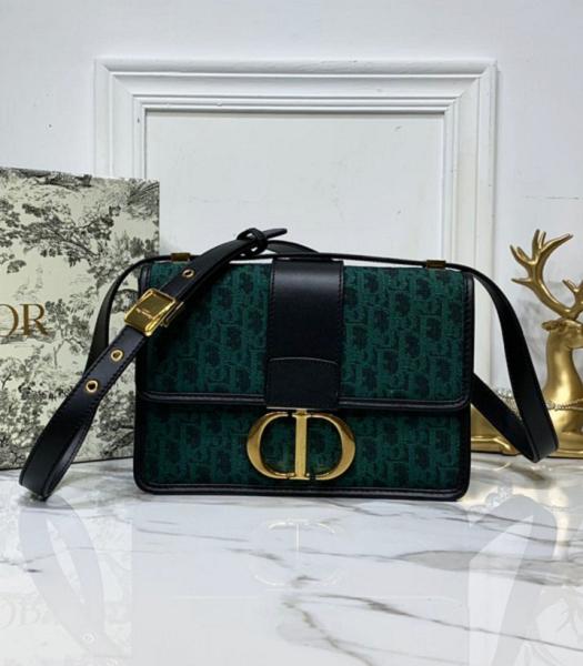 Christian Dior 30 Montaigne Green Oblique Jacquard Canvas Flap Bag Black