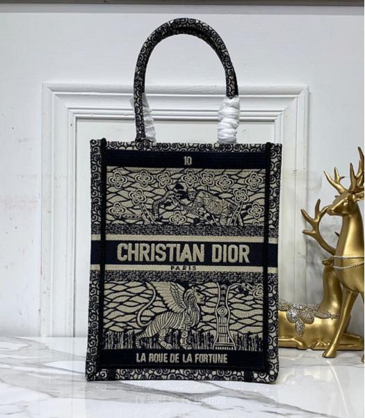 Christian Dior Multicolor Forture Tarot Embroidered Canvas Vertical Book Tote Black