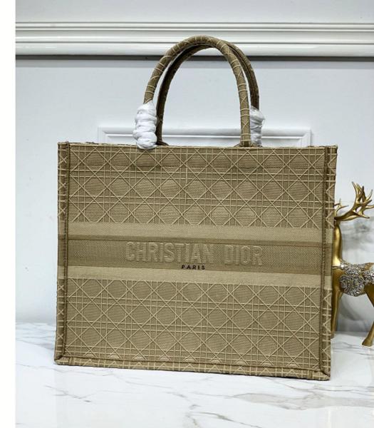 Christian Dior Classical Lattice Original Canvas 41cm Book Tote Bag Apricot