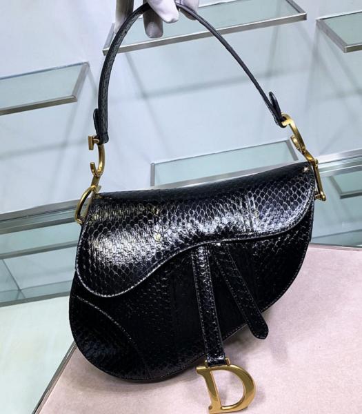 Christian Dior Oblique Original Snake Leather 25cm Saddle Tote Bag Black