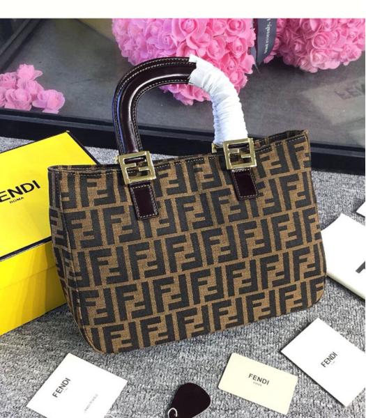 Fendi FF Coffee Canvas With Leather 29cm Medium Tote Bag