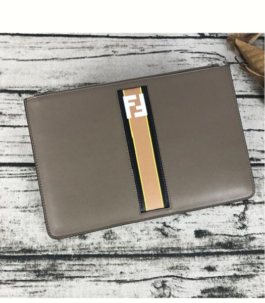 Fendi Grey Original Leather Apricot Tape 29cm Clutch