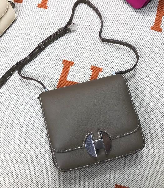 Hermes 2002 20cm Bbag Grey Imported Leather Silver Metal