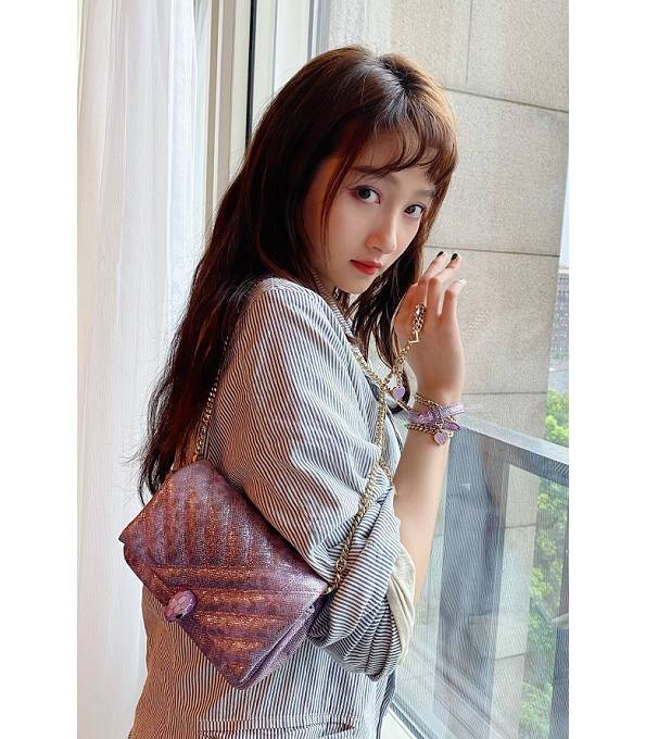 Bvlgari Serpenti Cabochon Purple Original Snake Veins Calfskin Leather 17cm Shoulder Bag
