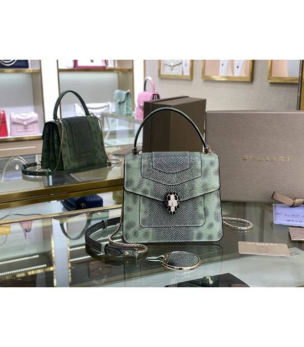 Bvlgari Mint Green Original Snake Veins Leather 20cm Mini Tote Bag