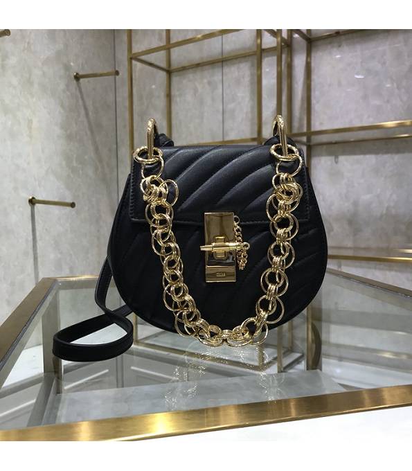 Chloe Drew Bijou Black Original Quilted Calfskin Leather Golden Metal Mini Shoulder Bag