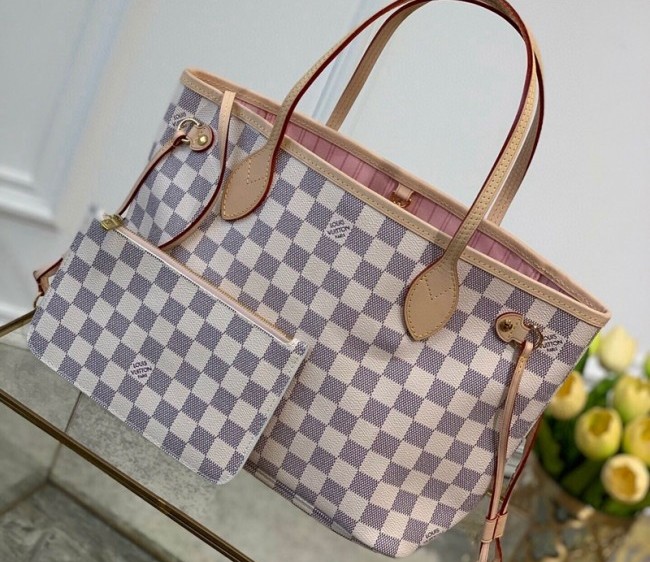 Louis Vuitton Neverfull PM Tote Bag N41362 Damier Azur Canvas/Pink 2022 50