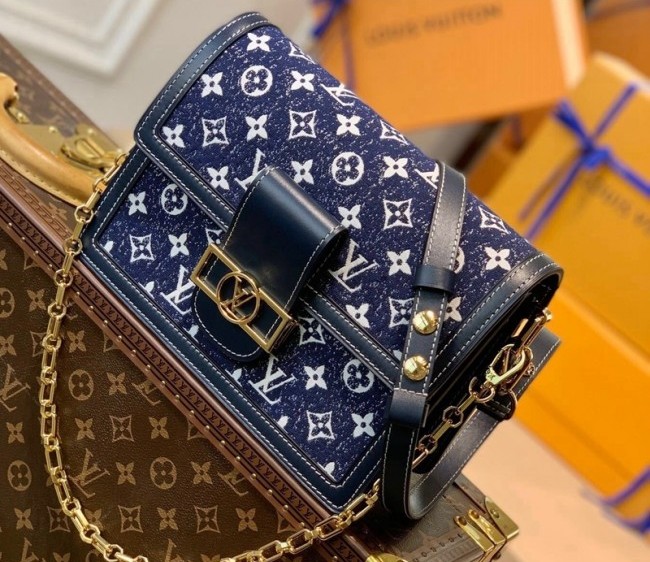 Louis Vuitton Dauphine MM Bag in Denim Jacquard Textile M59631 Dark Blue 2022