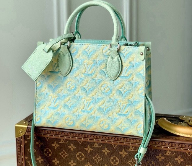 Louis Vuitton OnTheGo PM Tote Bag in Sprayed and Grained Leather M46270 Green/Yellow 2022