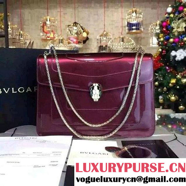 Bvlgari Burgundy Metallic Calf Leather Serpenti Forever Flap Cover Bag 28cm (BGJ-121420 )