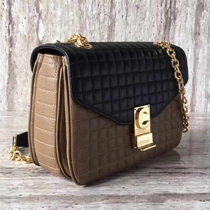 Celine Medium C Bag In Quilted Calfskin 187253 Black Camel 2018