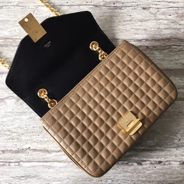 Celine Medium C Bag In Quilted Calfskin 187253 Black Camel 2018
