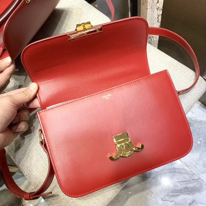 Celine Medium Triomphe Bag In Shiny Calfskin 187363 Red 2018