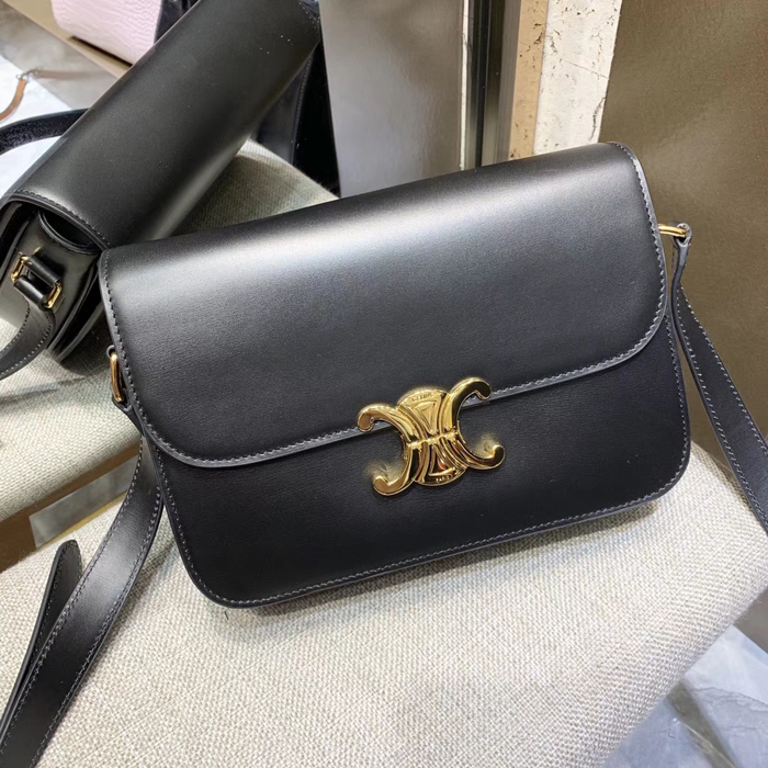 Celine Medium Triomphe Bag In Shiny Calfskin 187363 Black 2018