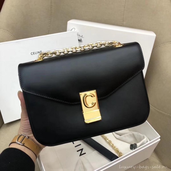 Celine Shiny Calfskin Medium C Bag Black 187253 2019