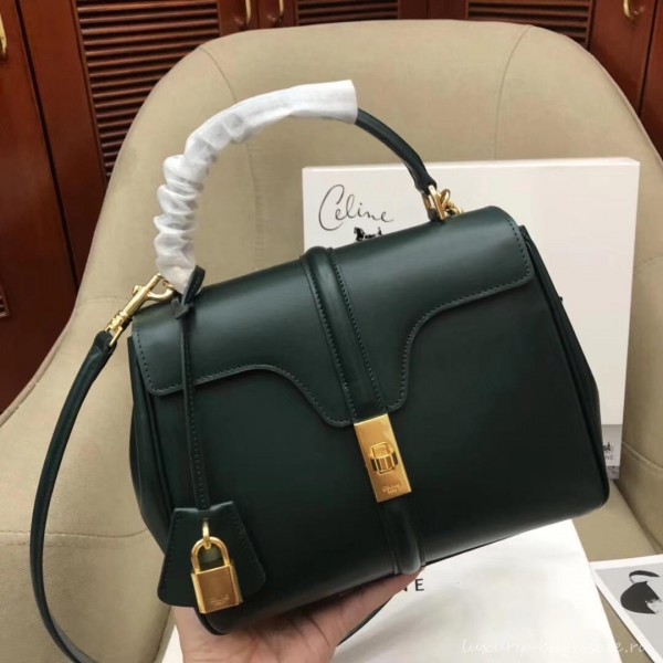 Celine Calfskin Small 16 Bag dark green 188003/188004 2019