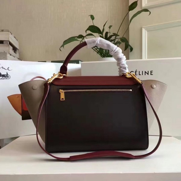 Celine Tricolor Elephant Calfskin Trapeze small Bag black/burgundy/black