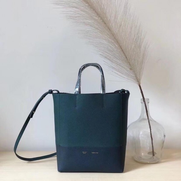 Celine Small Cabas Shopping Bag in Grained Calfskin 189813 Green/Navy Blue 2019