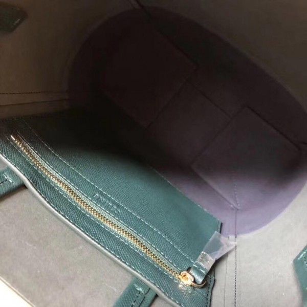 Celine Small Cabas Shopping Bag in Grained Calfskin 189813 Green/Navy Blue 2019