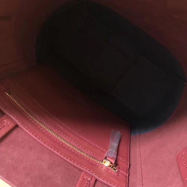 Celine Small Cabas Shopping Bag in Grained Calfskin 189813 Burgundy/Black 2019