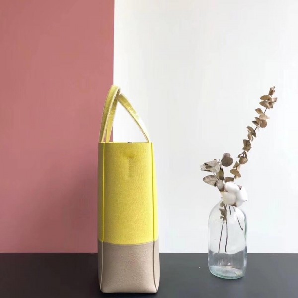 Celine Small Cabas Shopping Bag in Grained Calfskin 189813 Yellow/Etoupe 2019