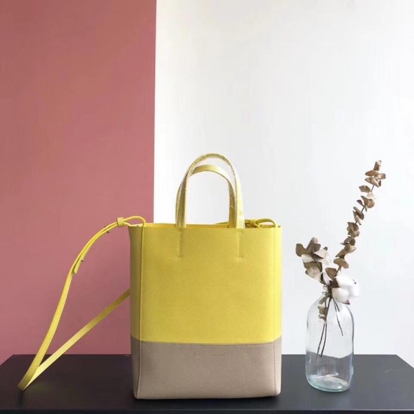 Celine Small Cabas Shopping Bag in Grained Calfskin 189813 Yellow/Etoupe 2019