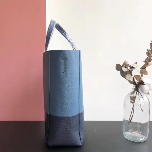 Celine Small Cabas Shopping Bag in Grained Calfskin 189813 Denim Blue/Black 2019