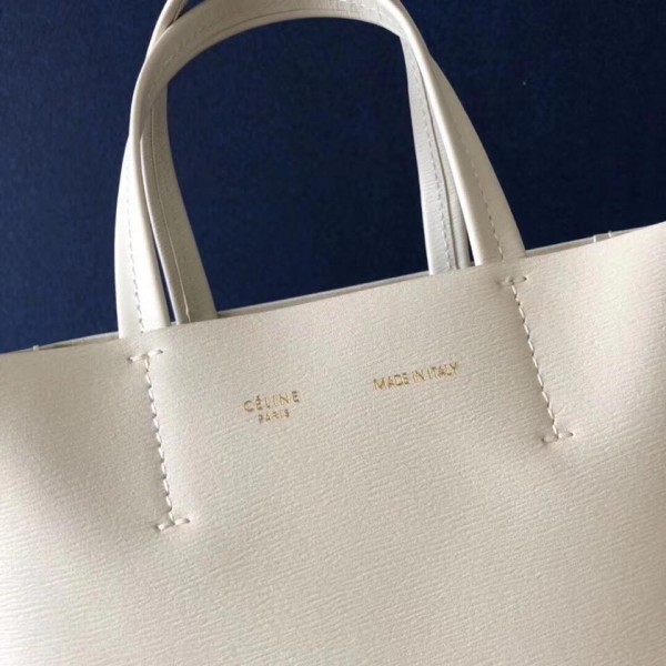 Celine Small Cabas Shopping Bag in Grained Calfskin 189813 White 2019