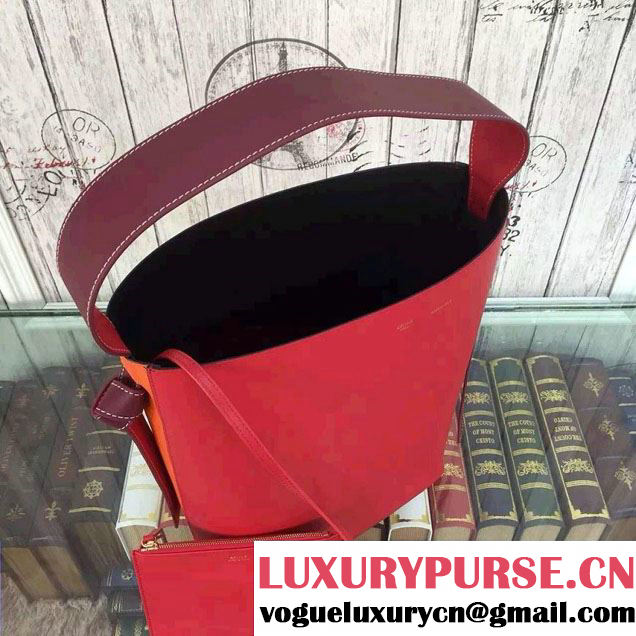 Celine Shiny Smooth Calfskin Twisted Cabas Small Bag Red and Orange Runway 2015