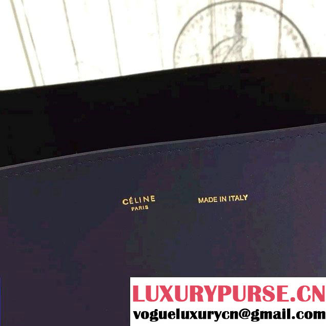 Celine Shiny Smooth Calfskin Twisted Cabas Small Bag Navy Blue and Black Runway 2015