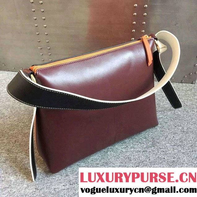 Celine Shiny Smooth Calfskin Zipped Twisted Cabas Bag Orange and Burgundy Spring 2016