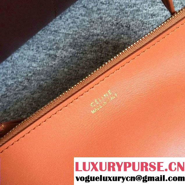 Celine Shiny Smooth Calfskin Zipped Twisted Cabas Bag Orange and Burgundy Spring 2016