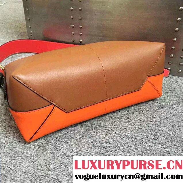 Celine Shiny Smooth Calfskin Zipped Twisted Cabas Bag Khaki and Orange Spring 2016