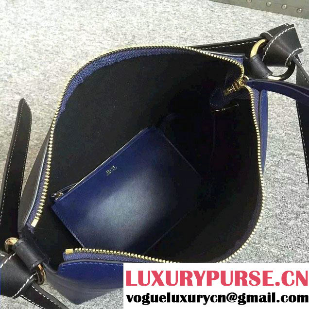 Celine Shiny Smooth Calfskin Zipped Twisted Cabas Bag Blue and Black Spring 2016