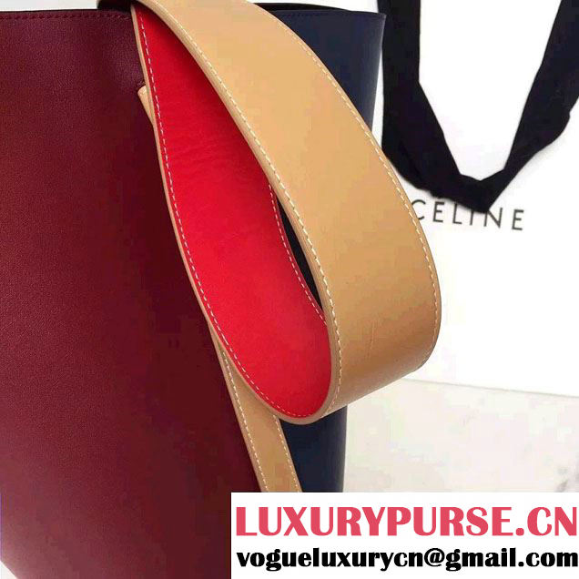 Celine Shiny Smooth Calfskin Small Twisted Cabas Bag Burgundy/Navy 2016