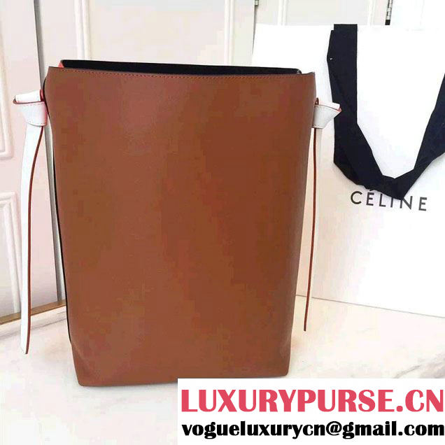 Celine Shiny Smooth Calfskin Small Twisted Cabas Bag Brown/Red 2016