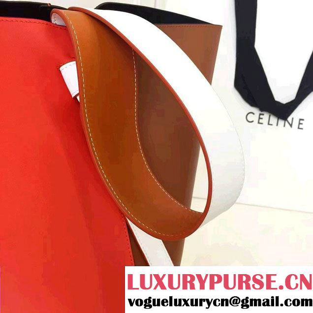 Celine Shiny Smooth Calfskin Small Twisted Cabas Bag Brown/Red 2016