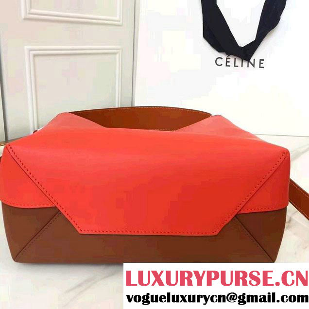 Celine Shiny Smooth Calfskin Small Twisted Cabas Bag Brown/Red 2016