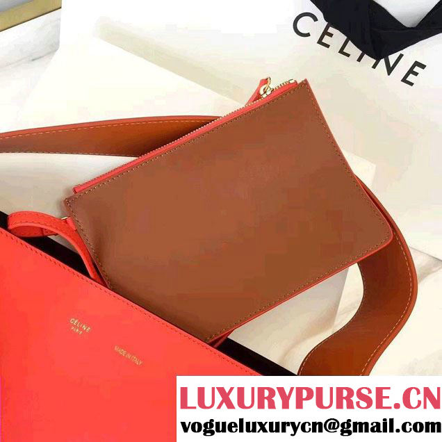 Celine Shiny Smooth Calfskin Small Twisted Cabas Bag Brown/Red 2016