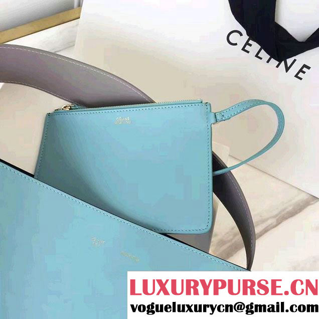 Celine Shiny Smooth Calfskin Small Twisted Cabas Bag Black/Cyan 2016