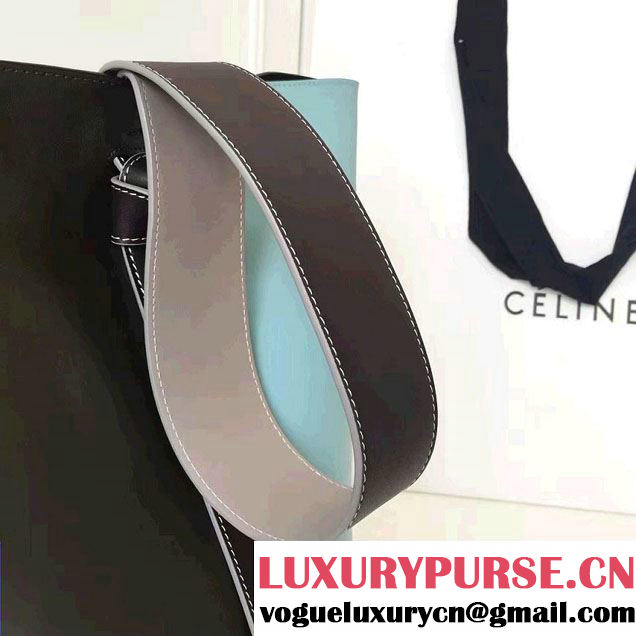 Celine Shiny Smooth Calfskin Small Twisted Cabas Bag Black/Cyan 2016