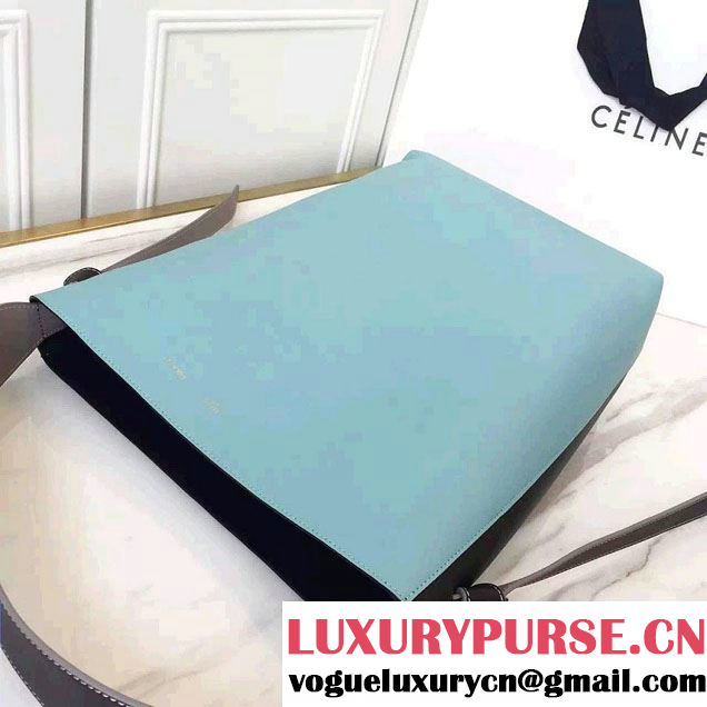 Celine Shiny Smooth Calfskin Small Twisted Cabas Bag Black/Cyan 2016